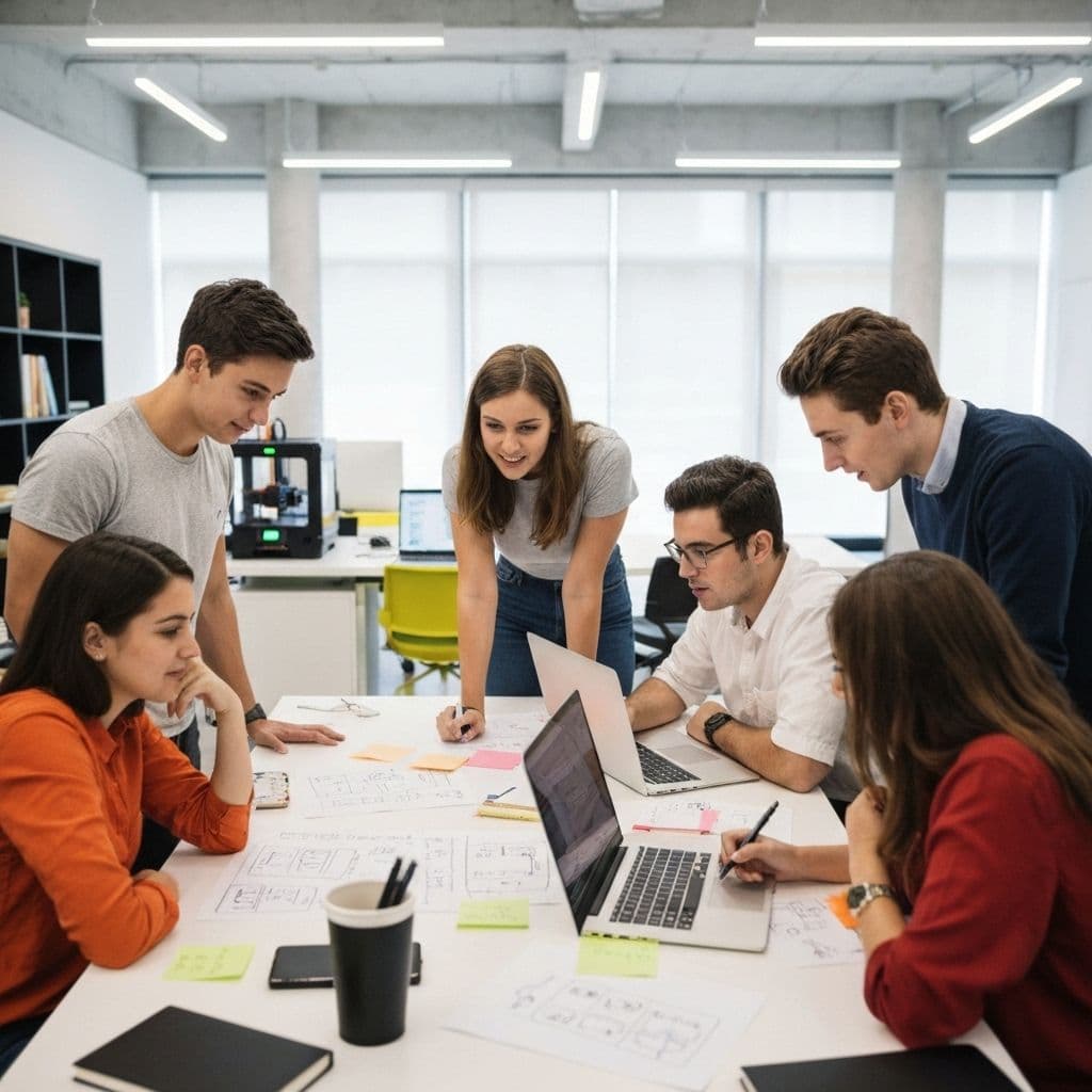 Students collaborating in a startup studio